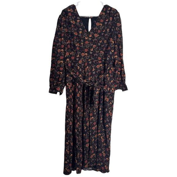 Lane Bryant Plus Size Floral Long Sleeve Tie Waist Dress - Picture 1 of 5